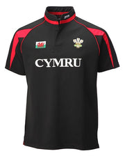 Cymru Poly Grandad Collar Rugby Shirt - in Black